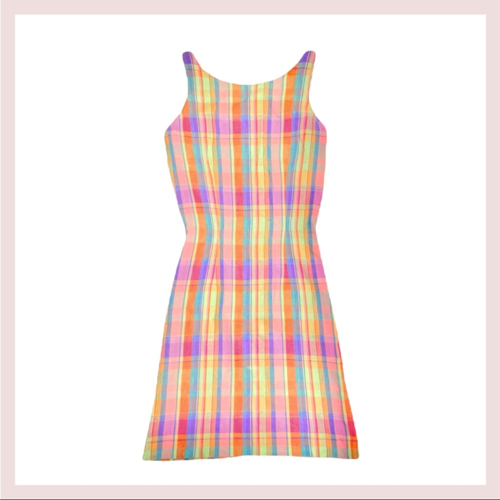 VINTAGE PLAID MINI DRESS - SLEEVELESS - SIZE 6